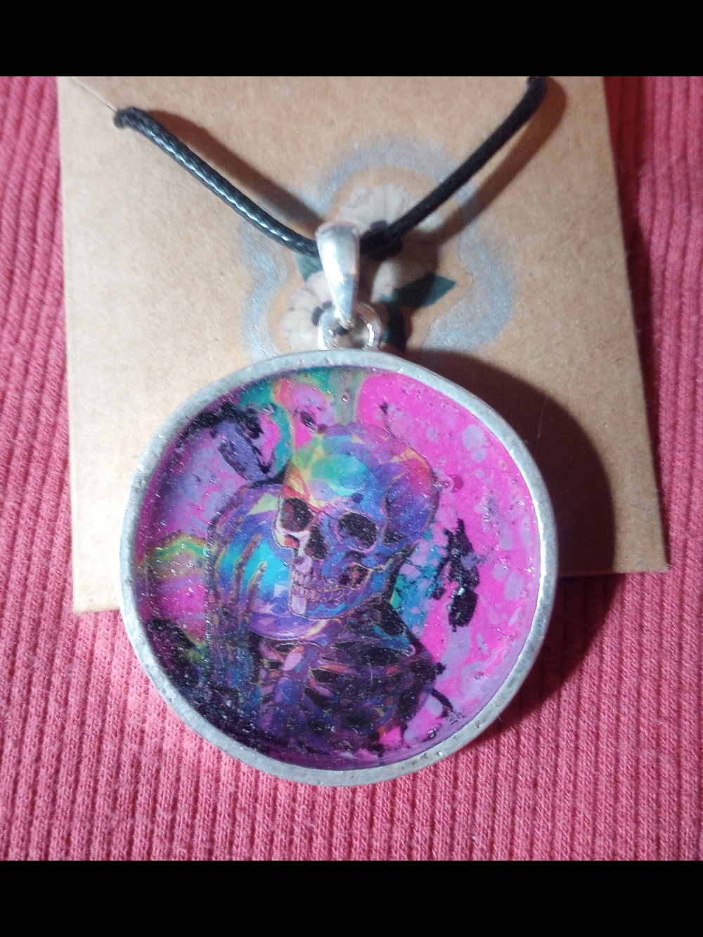 Pink Skull Round Pendant Necklace - Women Jewelry